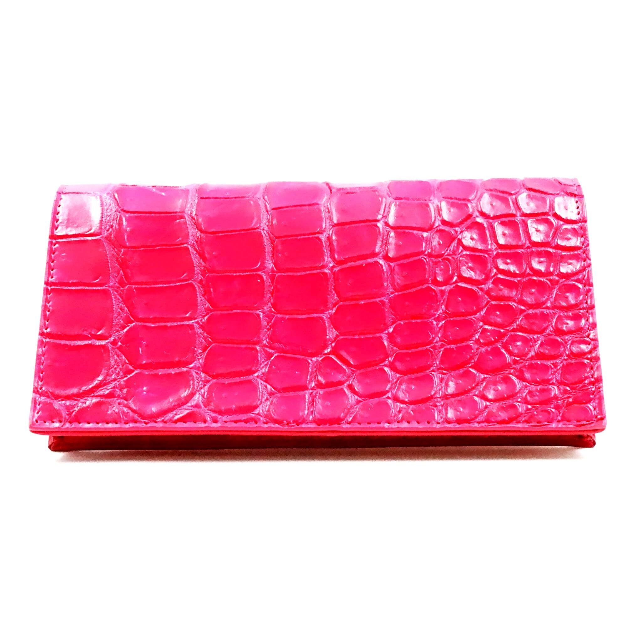 7856 New Pink Genuine Crocodile Leather Belly Skin Clutch Long Bi-Fold